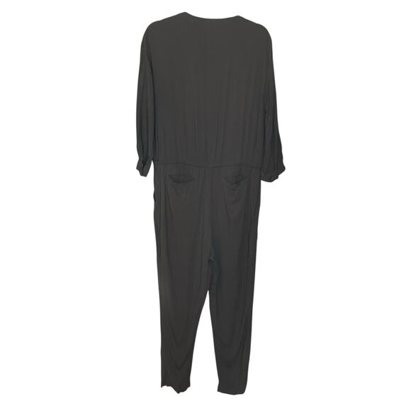 Caslon Womens Medium Olive Green Cinch Tie Waist Jumpsuit Lightweight Pockets - Picture 3 of 8